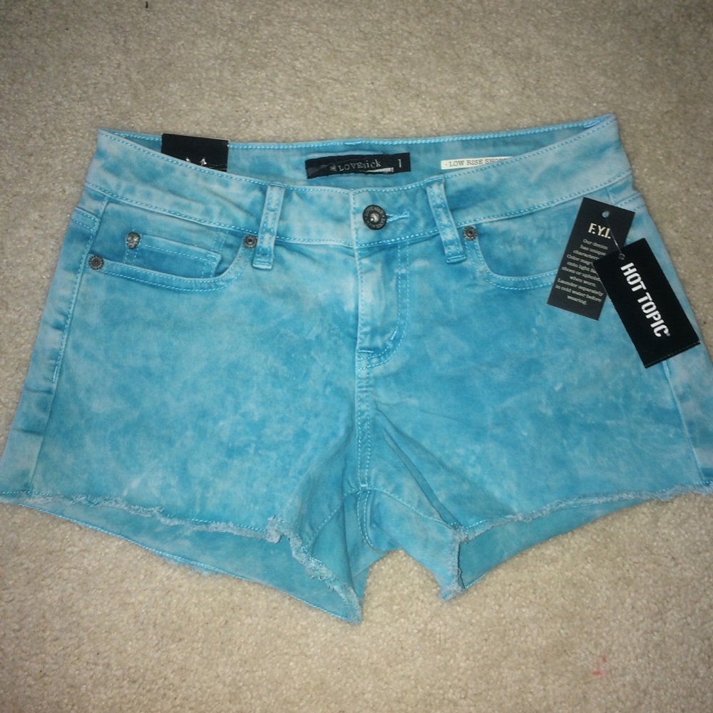 Hot Topic Lovesick shorts turquoise acid wash